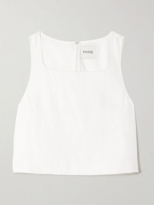 Val Cropped Linen Top - Ivory