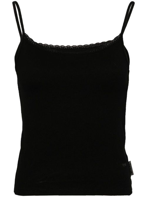 Ribbed-knit lace-trim top - Black