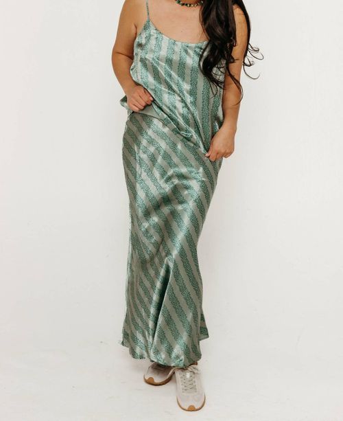 Flowers Bias Cut Skirt Washed In Emerald