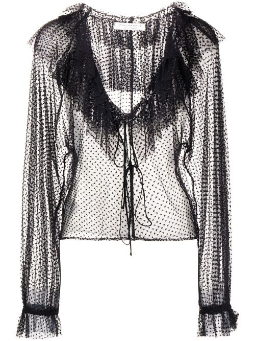 Polka dot embroidered blouse - Black