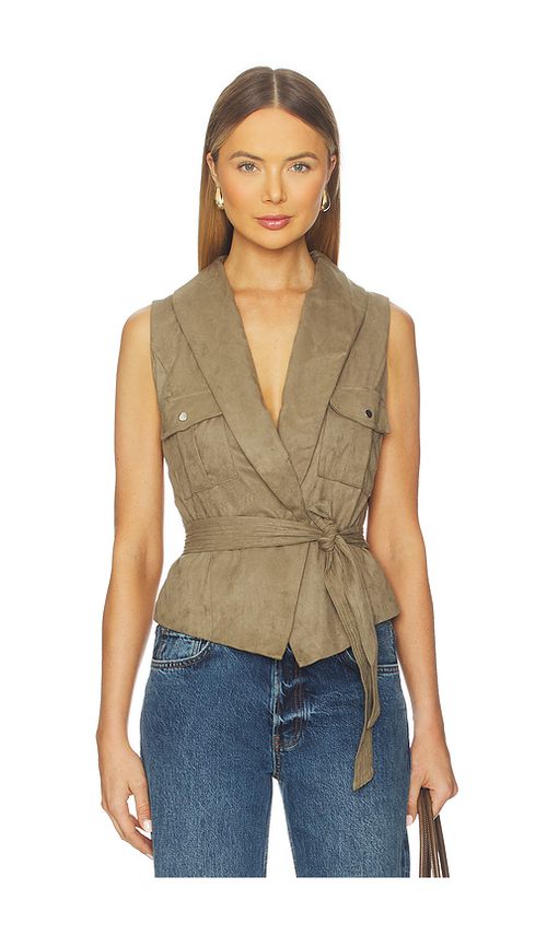 MORE TO COME Aaliyah Faux Suede Vest in Tan. L. Also in XS, XXS, S