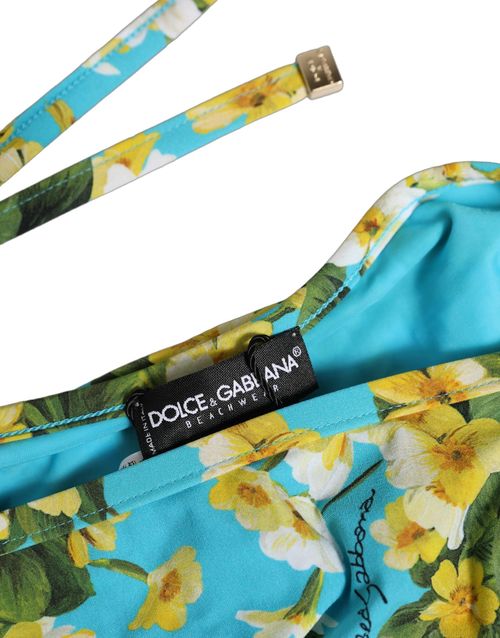 Floral Print Nylon Bikini Bottom — Blue