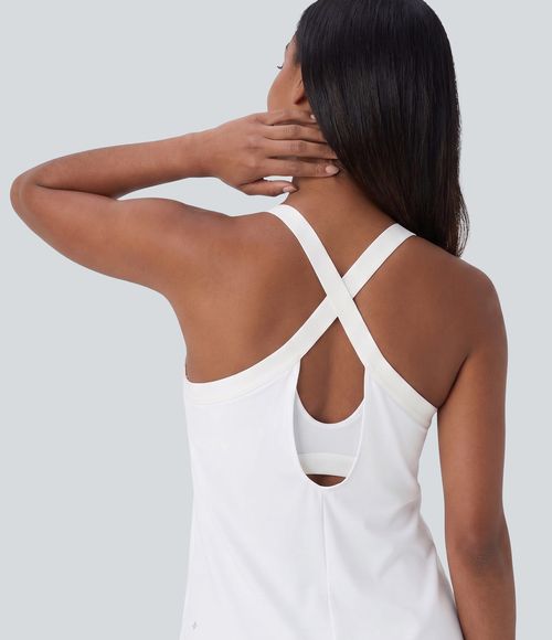 U Neck Curved Hem Cool Touch Yoga Tank Top-UPF50+ Tank Top - White