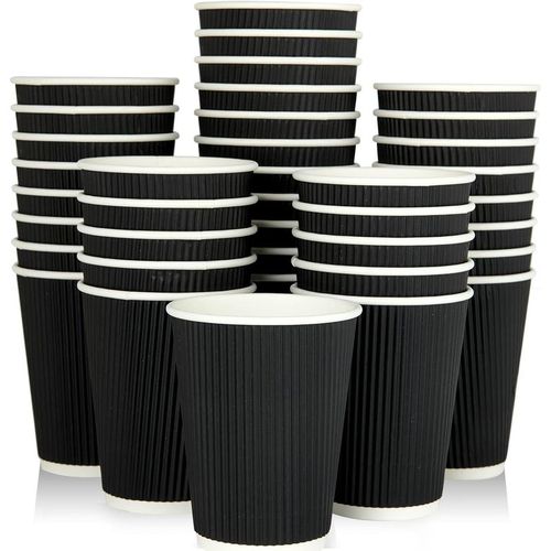 12oz Disposable Coffee Cups Triple Wall Ripple Black Paper Cups