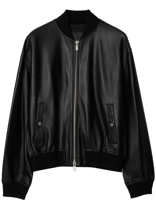 Drop-shoulder leather bomber jacket - Black