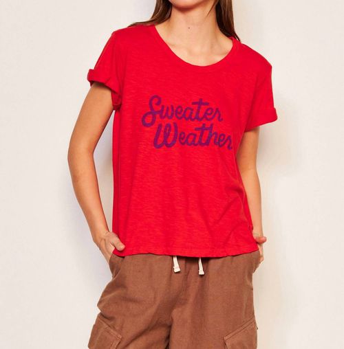 Rolled Sleeve Graphic Tee In Flare Red