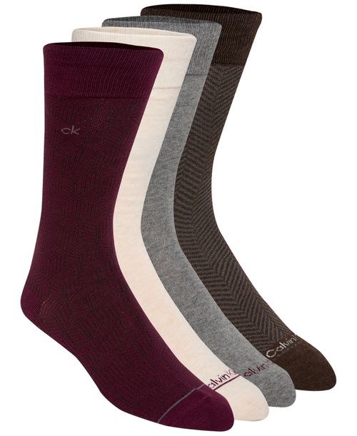 Men's Flat Knit Crew Socks, 4-Pack - Wine Assorted