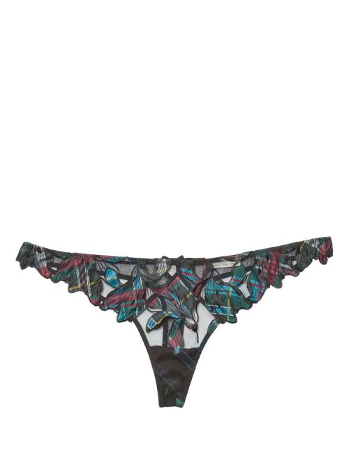 Lily embroidered thong - Green