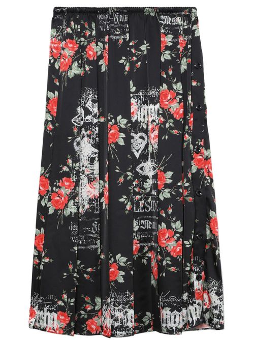 Floral-print pleated skirt - Black