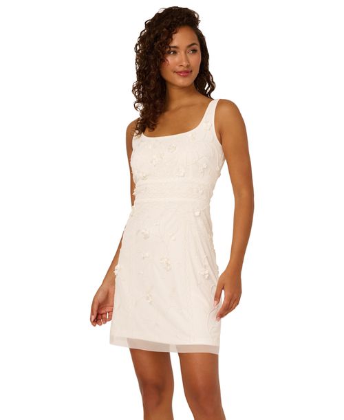 Adrianna Papell | Women's Beaded 3D Flower Sleeveless Dress - Ivory | Realry