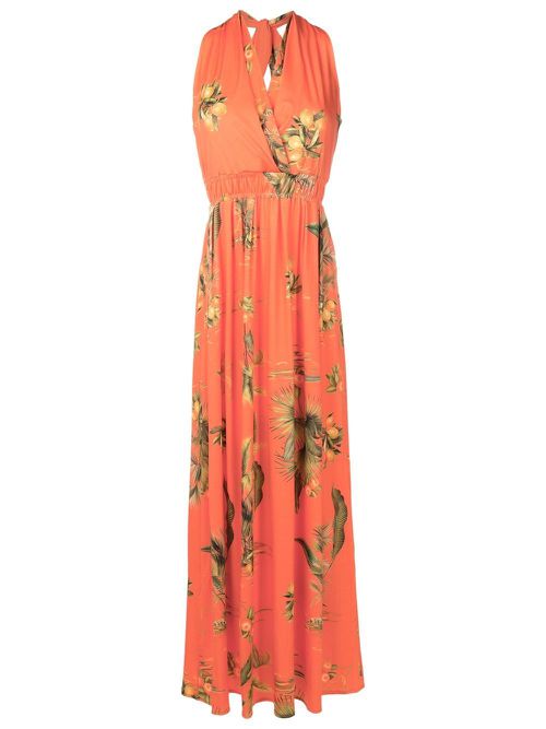 Floral-print halterneck dress - Orange