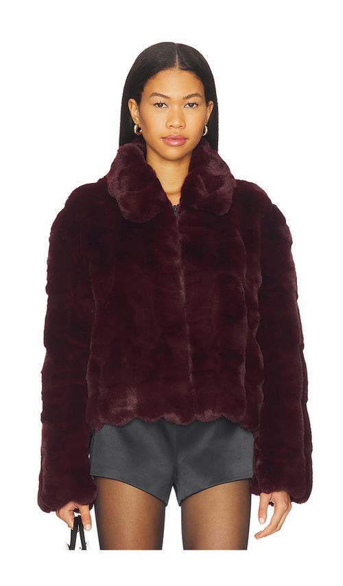 Bardot Sylvie Zip Faux Fur Jacket in Burgundy. 6 also , 12, 2
