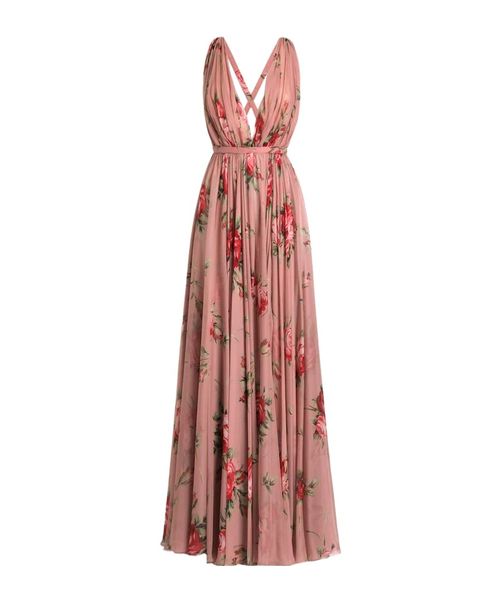 Rose Bouquet-Printed Chiffon Dress