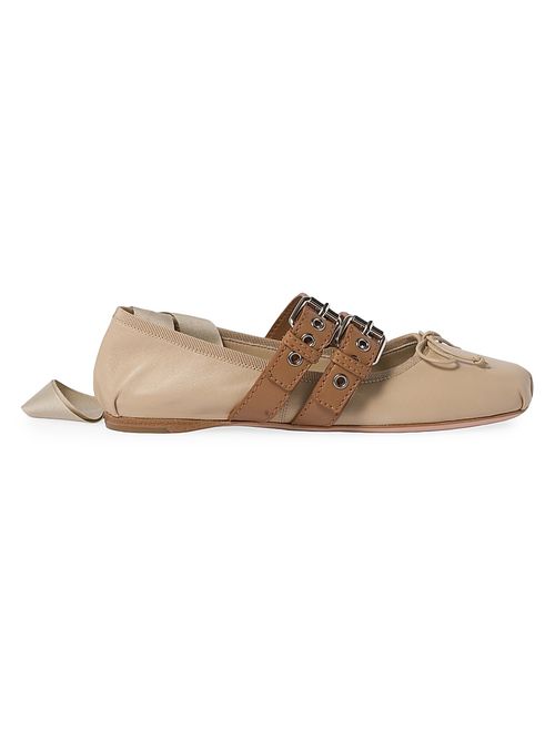 Women's Nappa and Calf Leather Ballerinas - Beige Khaki