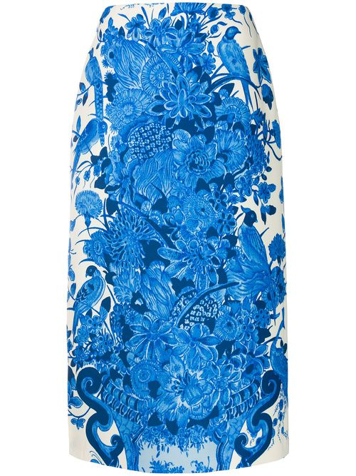 Floral-print mid-length skirt - Blue