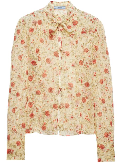 Floral Print Silk Shirt - Yellow