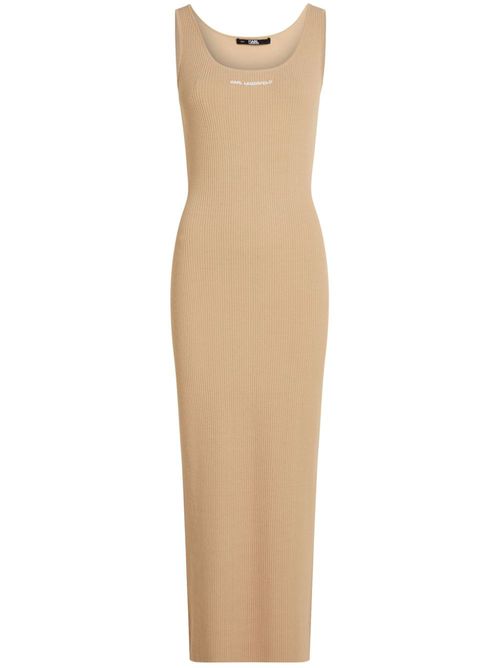Ribbed-knit sleeveless midi dress - Neutrals
