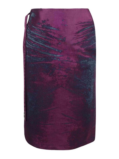Satin denim midi skirt