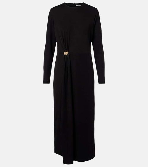 Draped wool-blend midi dress