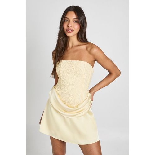 Boohoo Womens Textured Sheer Floral Lace Corset Drape Mini Dress - Yellow