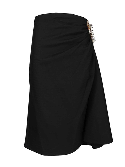 Navy Blue Draped Skirt With Brooch Skirts Blue