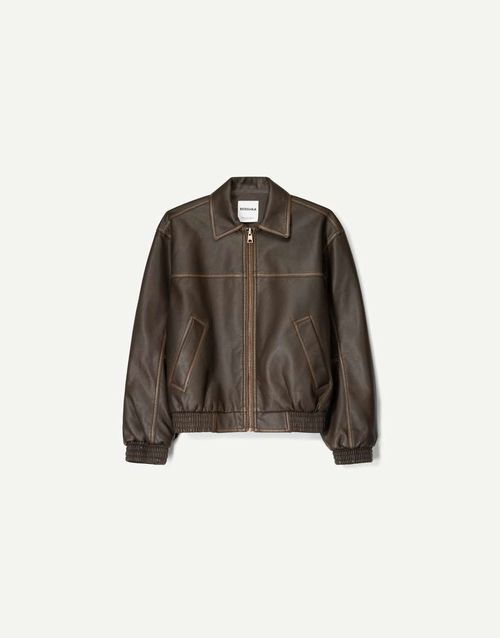 Faux leather oversized jacket in brown