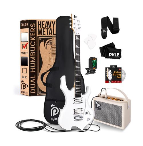 6-String Electric Guitar Kit - Includes Amplifier, Digital Tuner, and Accessories - White