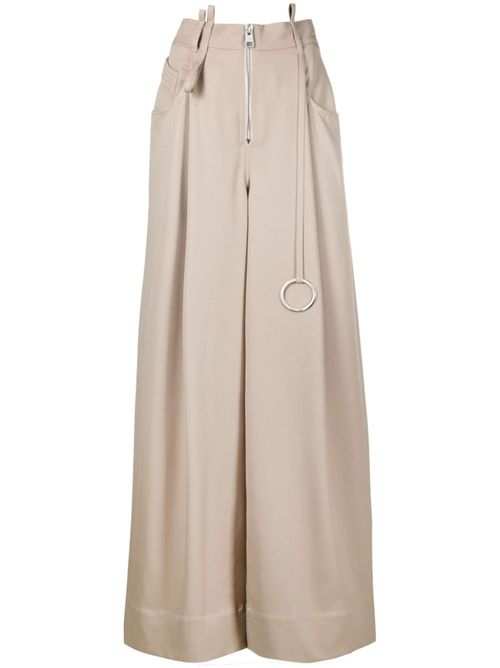 Logo-ring virgin-wool palazzo pants - Brown