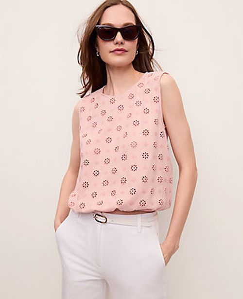 Ann Taylor Petite Eyelet Bubble Hem Top