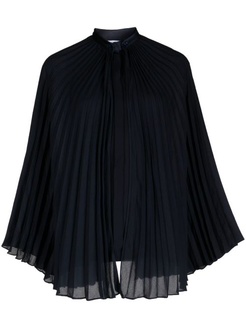 Pleated band-collar blouse - Blue