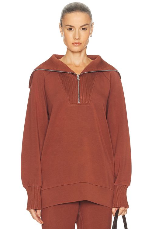 Varley Xina Half Zip Longline Sweater in Brick