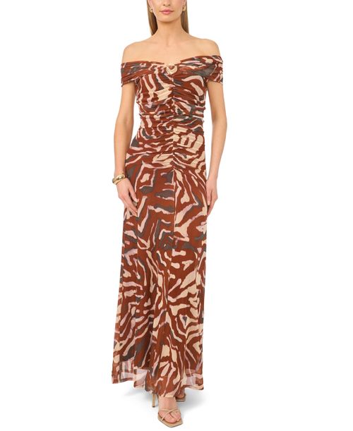 Women's Off-The-Shoulder Maxi Dress - Brown Multi