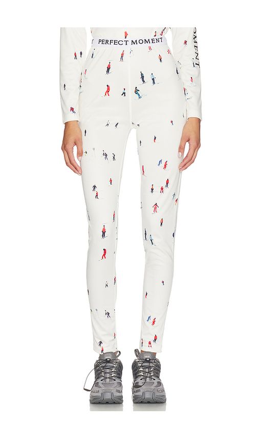Perfect Moment Printed Base Layer Legging in White. M. Also in L