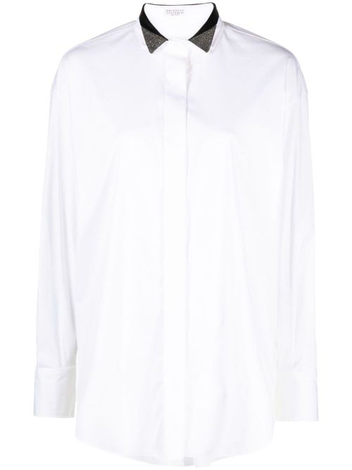 Monili-collar cotton-blend shirt - White