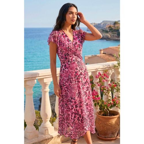 Roman Womens Animal Print Twist Front Midi Dress - Pink