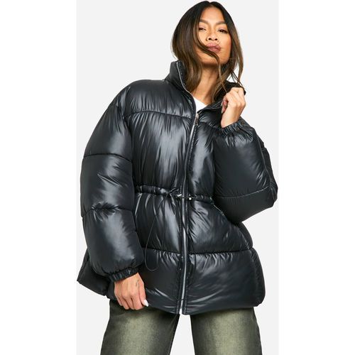 Boohoo Women's Cinched Waist Puffer Jacket in Black