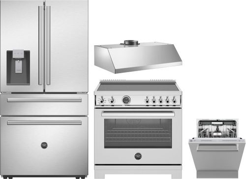 Bertazzoni 4 Piece Kitchen Appliances Package with French Door Refrigerator, Induction Range and Dishwasher in Stainless Steel BERERADWRH1120