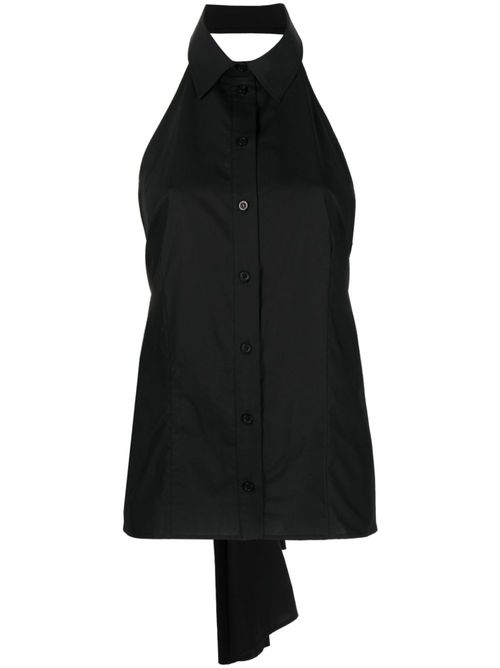 Open-back sleeveless cotton shirt - Black