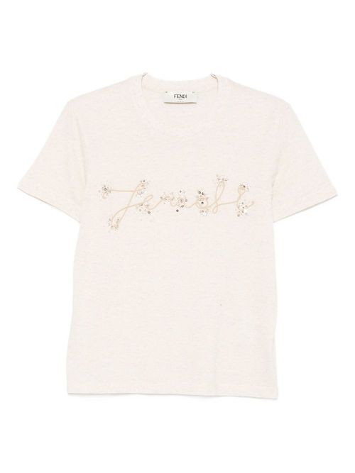 Sequin-embellished T-shirt - Neutrals