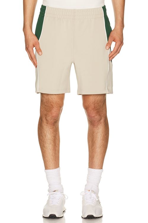 Students Golf Exhibition Track Shorts in Sand - Tan. S also in M, L, XL/1X