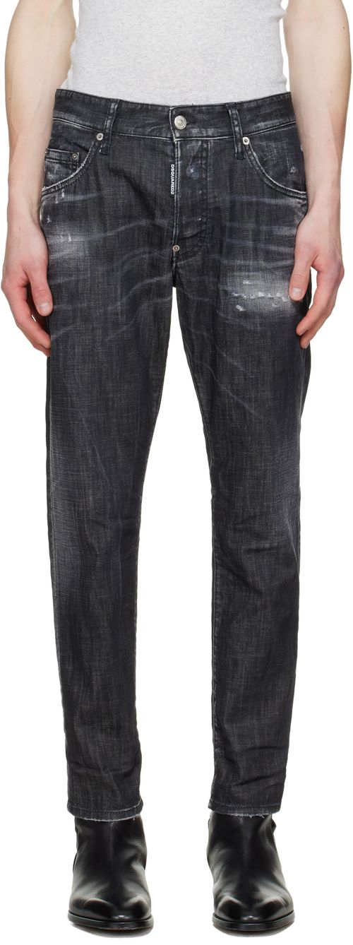 Black Distressed Stretch Jeans