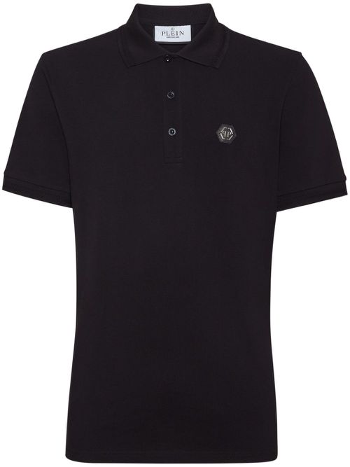 Logo-patch cotton polo shirt - Black