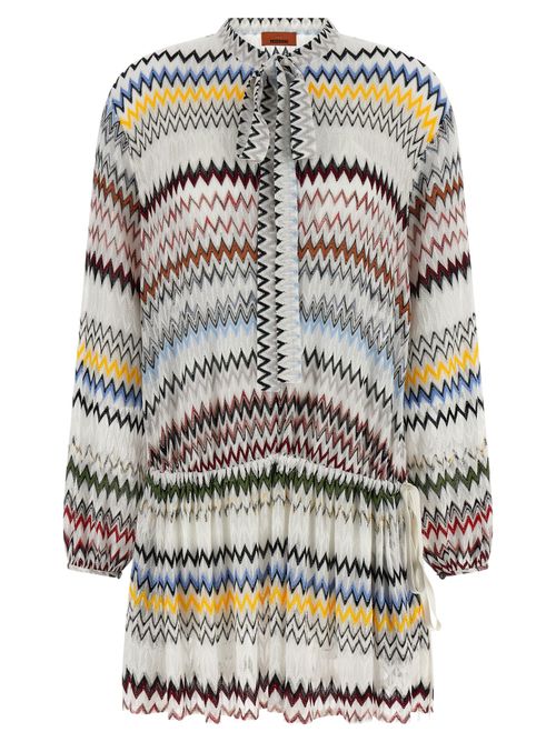 Micro Chevron Viscose Tunic Dress — White