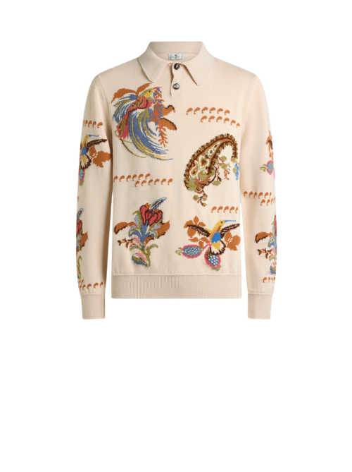 Cotton-blend Jacquard Polo Sweater With Inlays