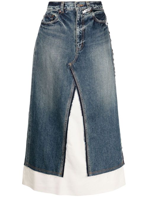 Layered denim flared skirt - Blue