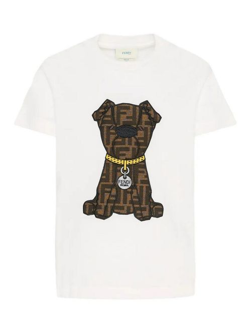 Jersey T-Shirt With Ff Dog Embroidery