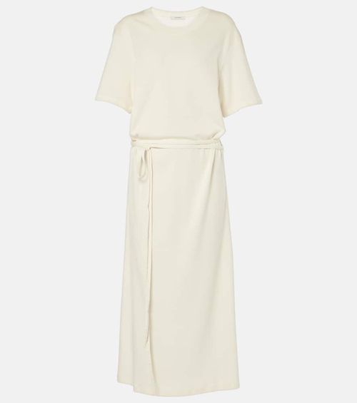 Belted cotton jersey midi dress