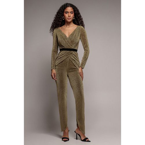 Goddiva Lurex Wrap Bodice Romper - Gold