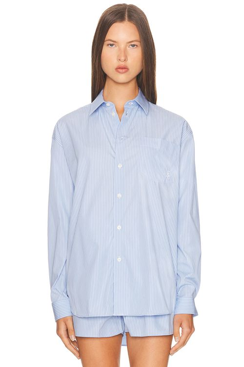 Sporty & Rich Oversized Button Down Top in Light Blue Striped - Baby Blue.  XS also in L, M