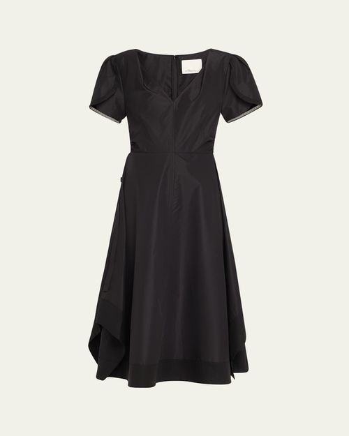 V-Neck Tulip-Sleeve Midi Dress